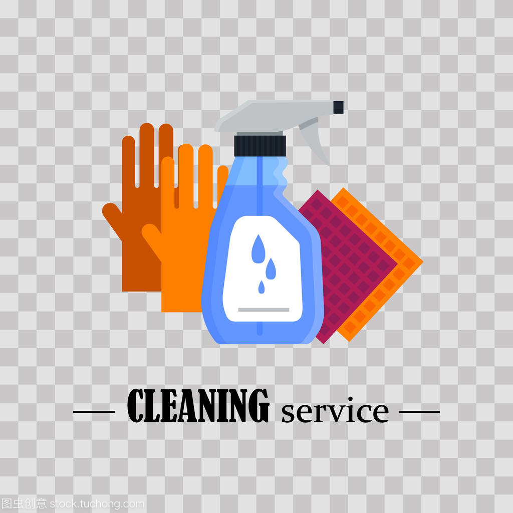 清潔服務(wù)。在透明的背景上設(shè)置房屋清潔工具。洗滌劑和消毒劑產(chǎn)品, 洗滌用家用設(shè)備. 平面矢量圖解